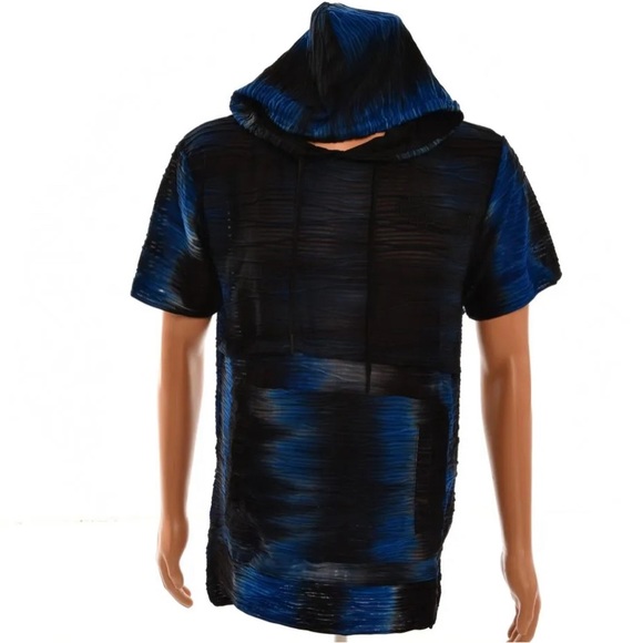 MEN’S JACQUARD TEXTURED TIE DYED HOODIE-NAVY - Picture 2 of 4